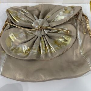TERRY & TONI Vintage Hand Painted Beige, Gold, & Silver Lambskin Women's Bag